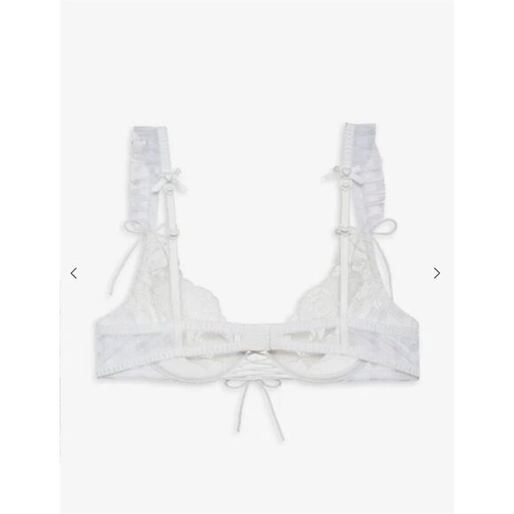 For Love & Lemons Amore Lace Bra 34C Ivory Heart Embroidered Mesh Bridal Wedding - Picture 3 of 11
